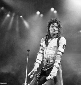 American pop singer Michael Jackson on stage during his concert at Aintree racecourse, Liverpool on the second leg of his "Bad" world tour, 11th September 1988. (Photo by Stephen Shakeshaft/Liverpool Echo/Mirrorpix/Getty Images)